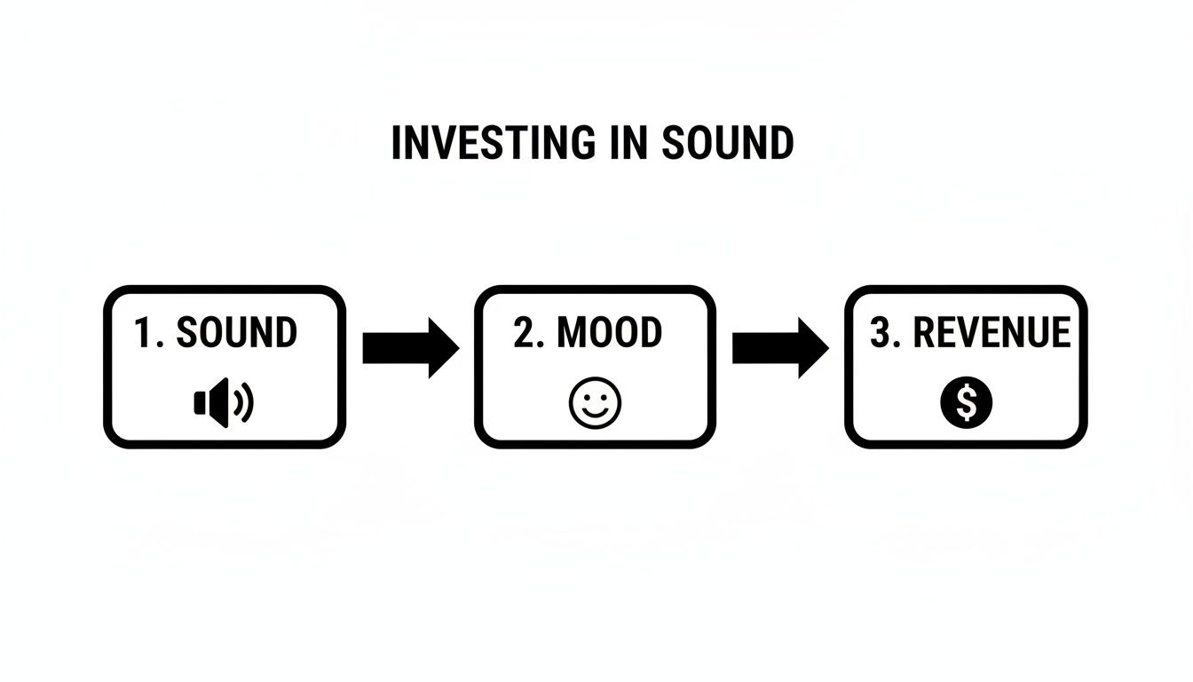Flowchart illustrating how investing in sound leads to improved mood and increased revenue.