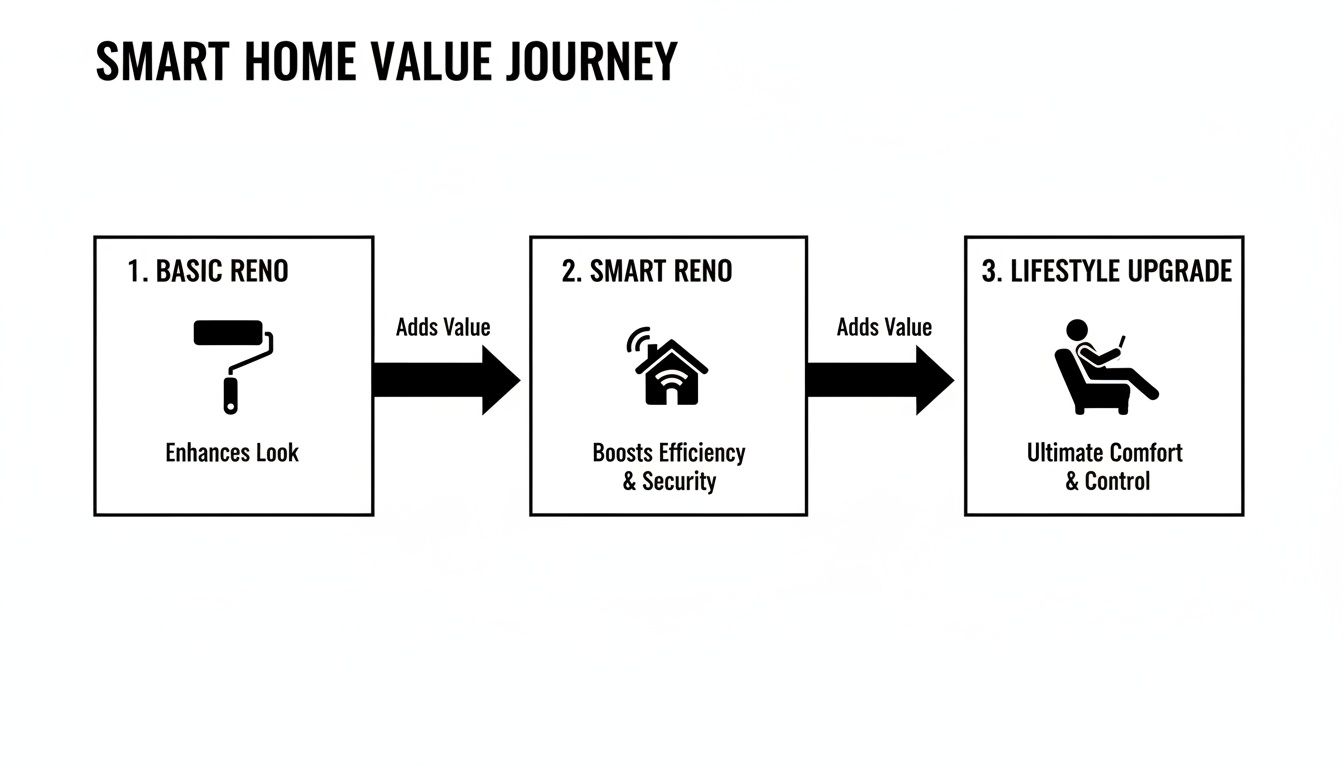 Diagram showing the smart home value journey, from basic renovation to ultimate comfort.