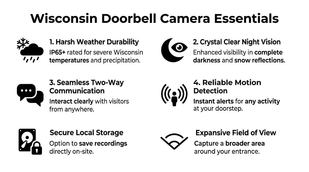 A list of six essential features for selecting a doorbell camera suitable for Wisconsin's winter climate.