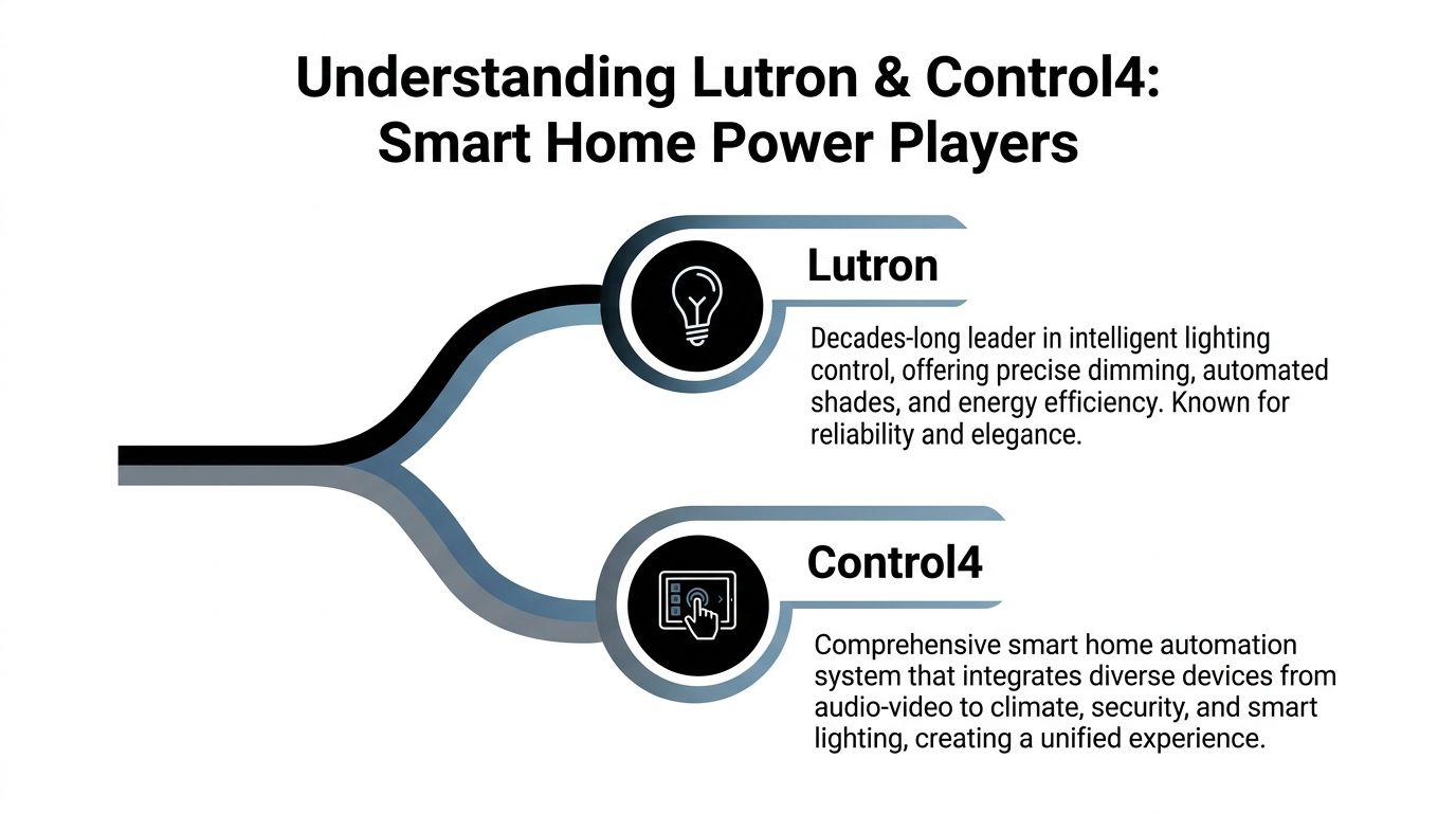 A diagram comparing the smart home roles of Lutron for lighting and Control4 for full system integration.